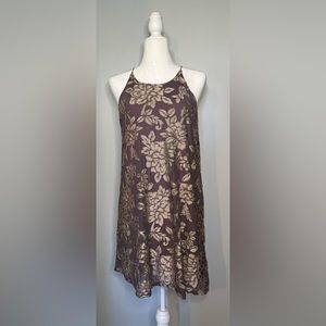 Lazy Sundays Women's Floral Halter Dress Sleeveless Purple Tan Size M